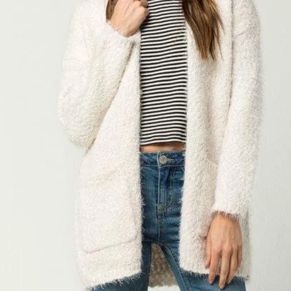 Rip Curl Snow Drify Fuzzy Boucle Cardigan Sweater Open Teddy Knit Size Small - Picture 2 of 12